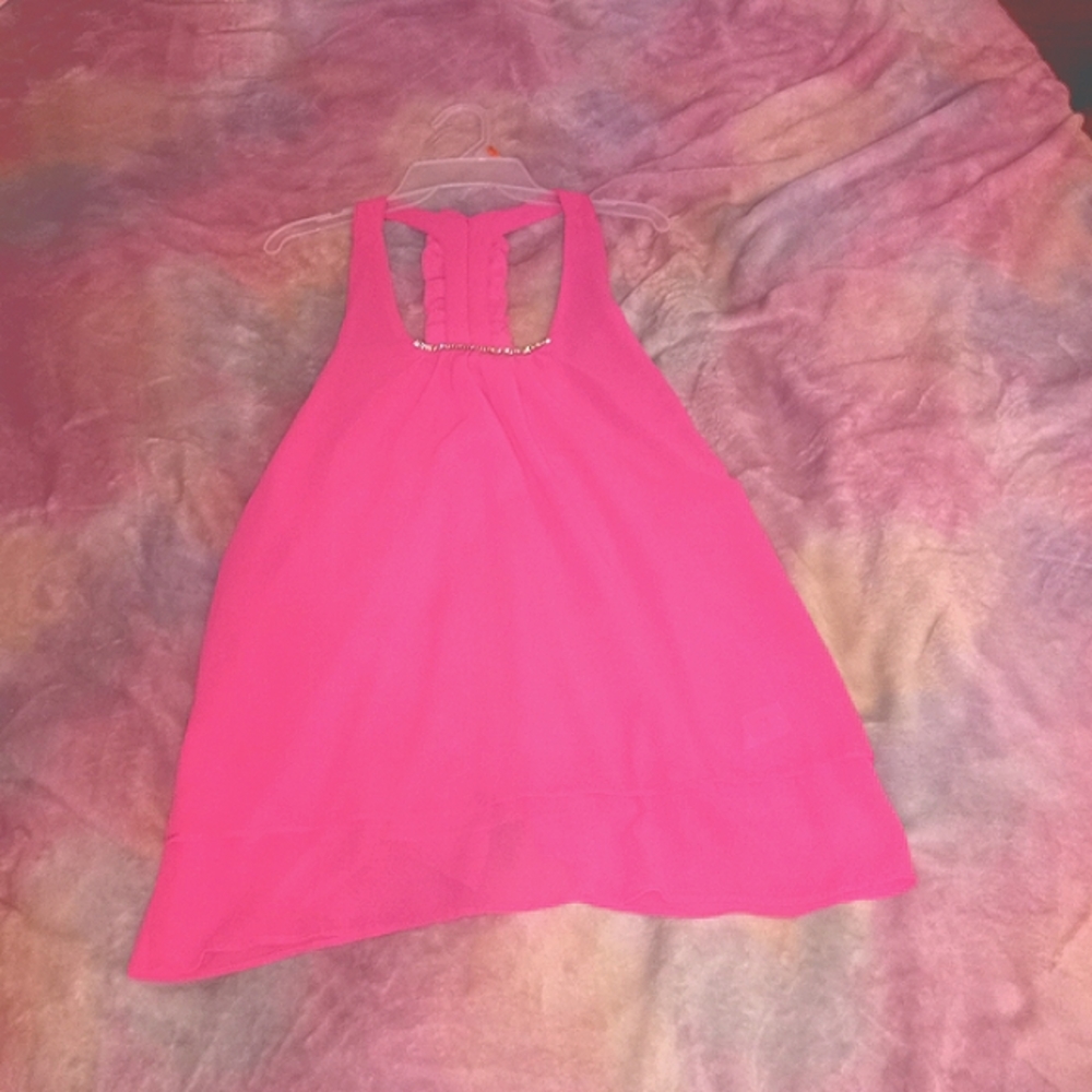 NWT Medium Xtaren Barbie Pink Rhinestone Flowy Tanktop